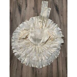 VTG LollyPop Design Toddler 4 Ruffled Cream Satin Lace Dress Daddeese Lil Prince